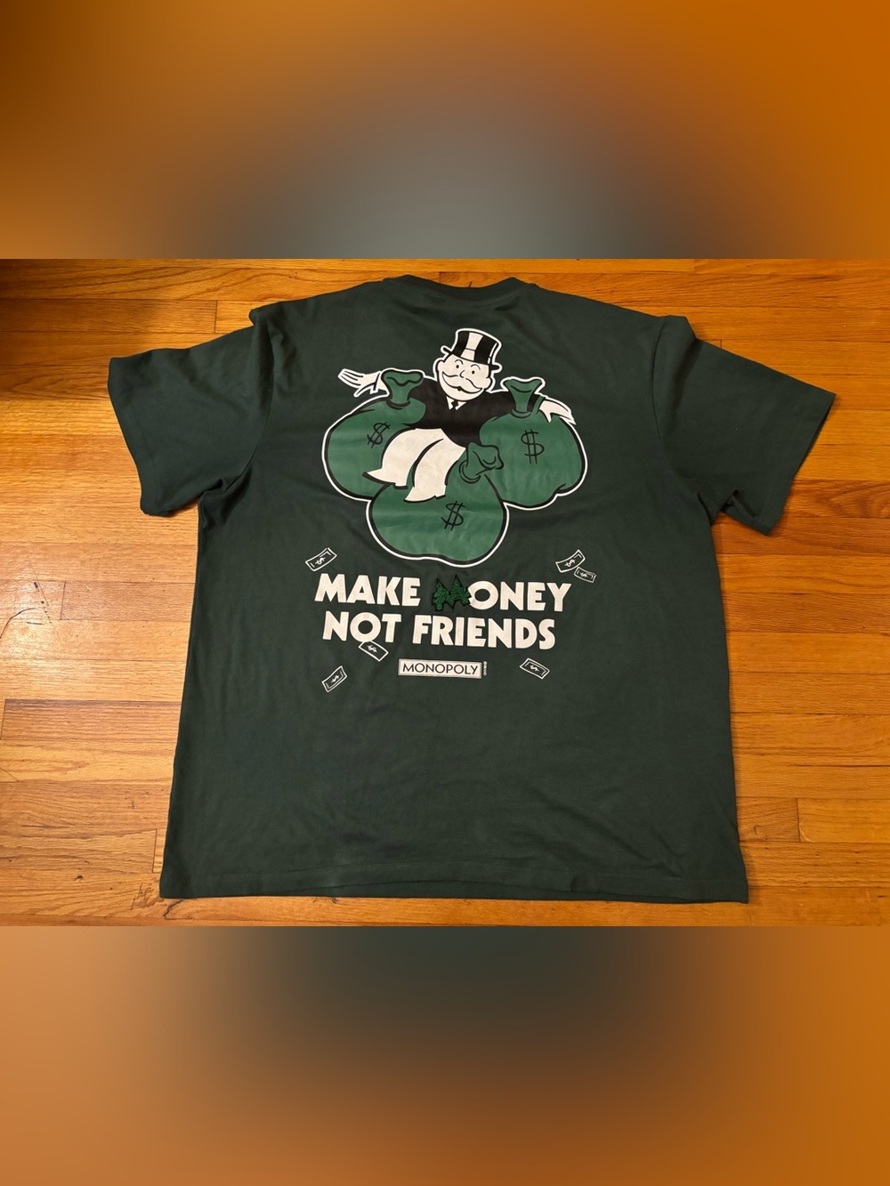 MONOPOLY Make Money Not Friends Green Graphic Logo Crew Neck Tee Mens 3XL